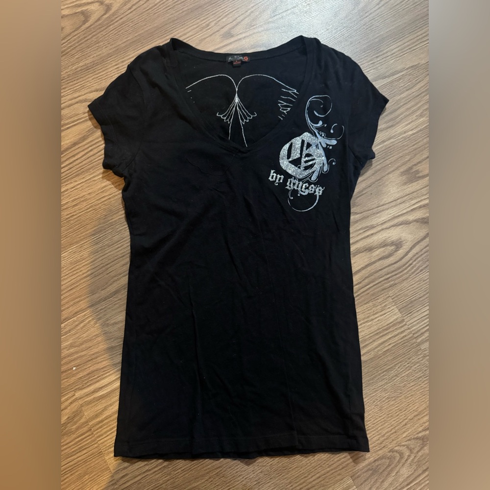 Guess Black V-Neck Graphic Tee